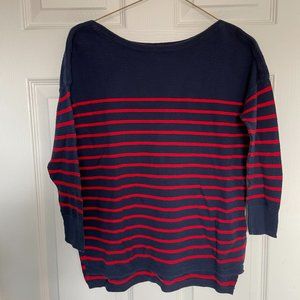 Old Navy Striped Blue and Orange/Red Boat Neck Shirt Size XS with 3/4 Sleeves